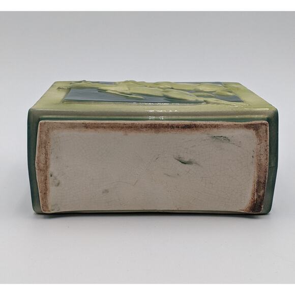 Vintage Royal Copley Pottery Vase Leaping Deer Relief Green Mid Century - Picture 5 of 7